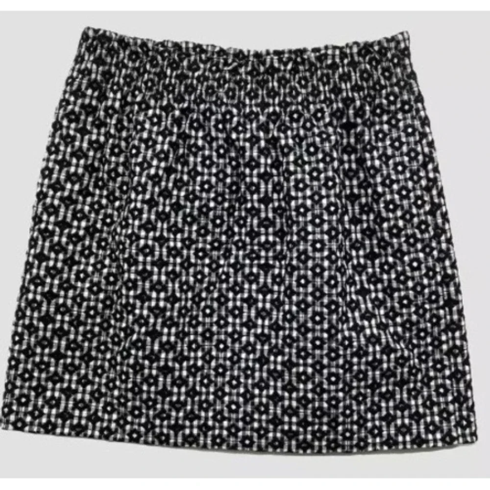 J.Crew Black White‎ Gingham Embroidered Sidewalk City Skirt Elastic Waist Size 4